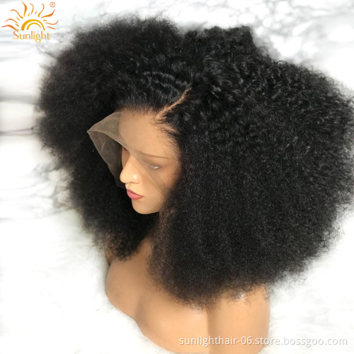 Sunlight 100% human hair High quality brazilian hair vendors afro kinky curly hair 13x4 lace front wig for black women